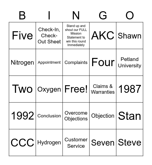 Petland Bingo Card