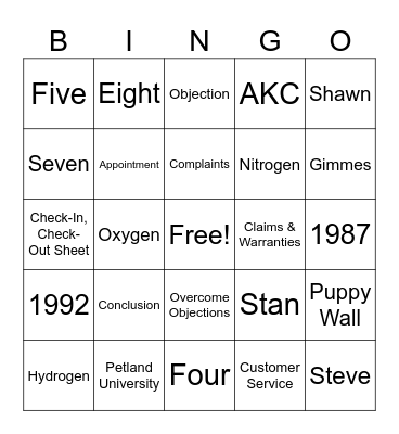 Petland Bingo Card