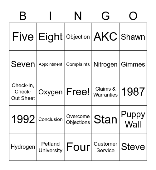 Petland Bingo Card