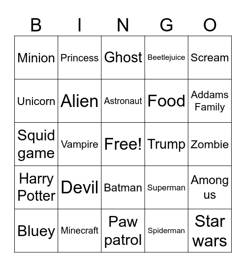 Halloween Bingo Card