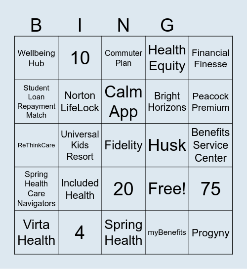 myBenefits Bingo Card