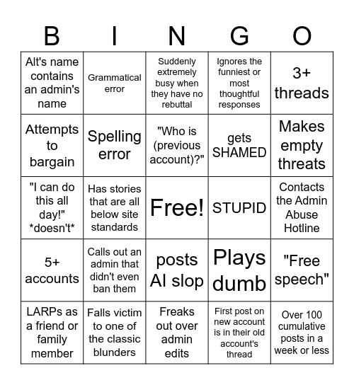 CYS Noob Crashout Bingo Card