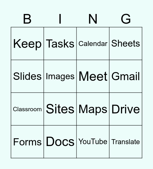 Google Apps Bingo Card