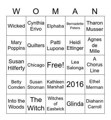 Women in Musical Theatre Bingo Card