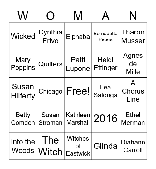 Women in Musical Theatre Bingo Card