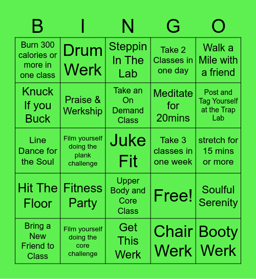 Trap Tribe Winter Challenge Bingo Card