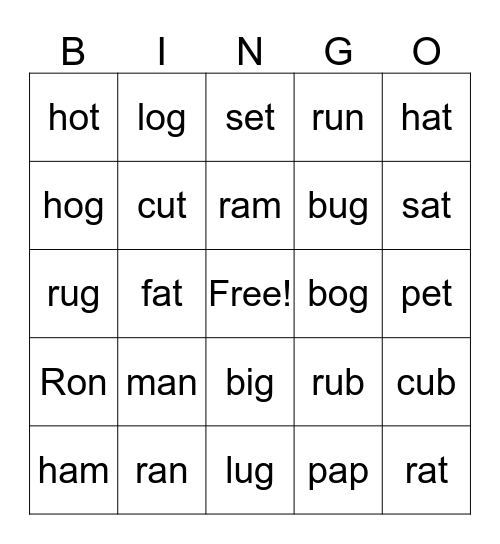 CVC Words Bingo Card