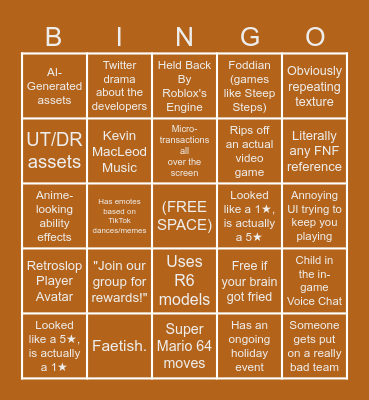 ROBLOX GAME BINGO Card