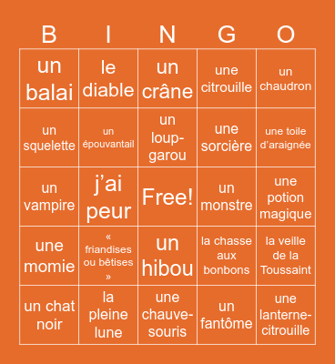 HALLOWEEN FRENCH BINGO!!!!! Bingo Card