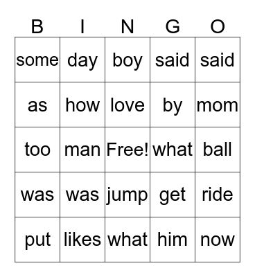 Owls Sight Words Bingo Card