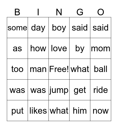 Owls Sight Words Bingo Card