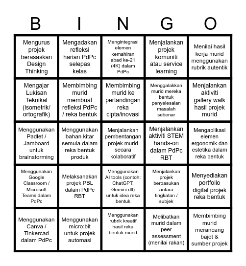 DESIGN THINKING BINGO Card