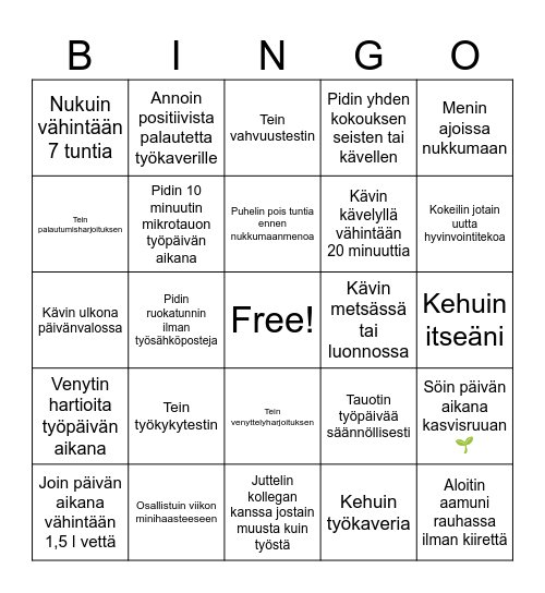Työkykybingo Card