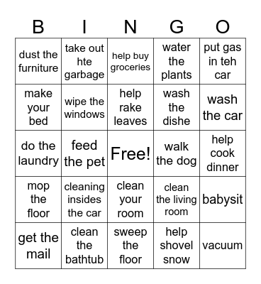 chores Bingo Card