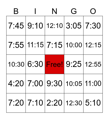 Time wn. M.1 Bingo Card