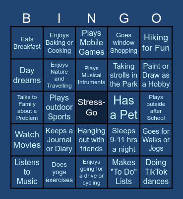 COPING WITH STRESS Bingo Card