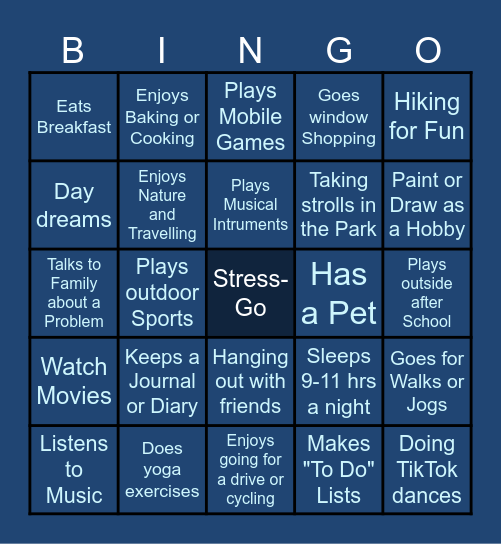 COPING WITH STRESS Bingo Card