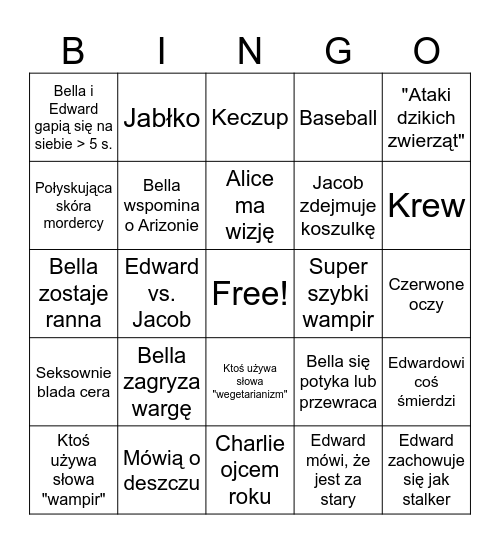 Zmierzch Bingo Card