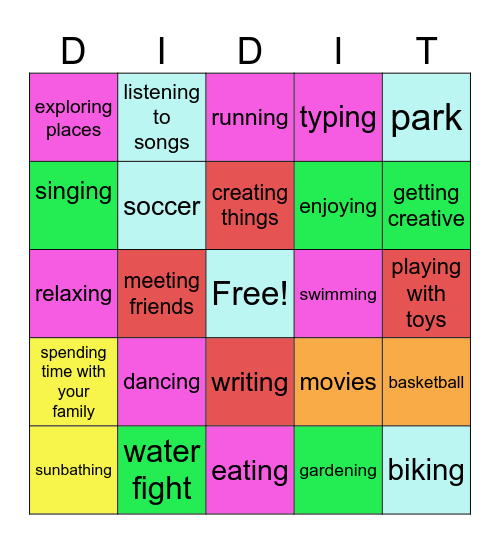 Summer things Bingo Card