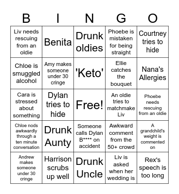 Amy and Andrew's Wedding Bingo Card