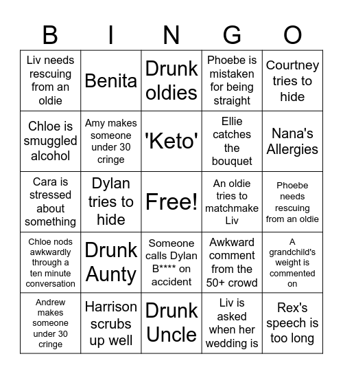 Amy and Andrew's Wedding Bingo Card