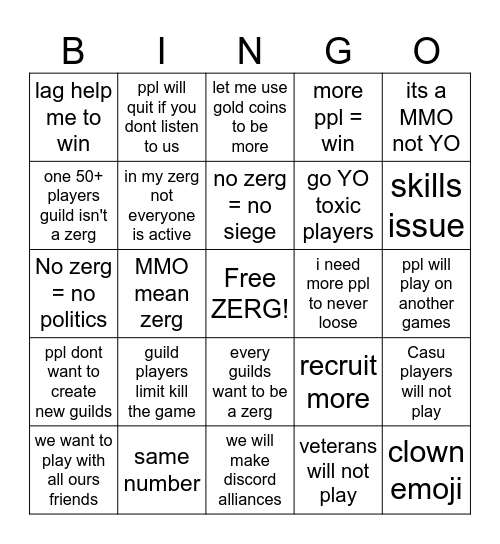 LIF Zergoloïdes Bingo Card