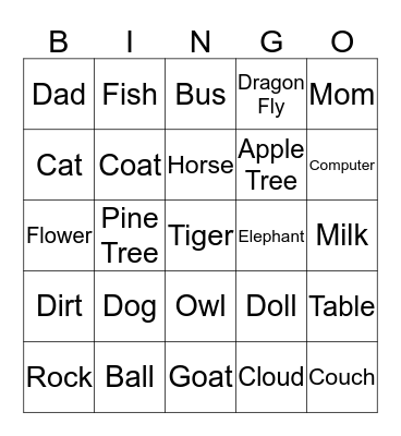 Living vs. Non Living Bingo Card