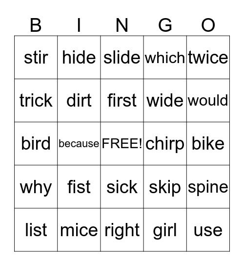 spelling  Bingo Card