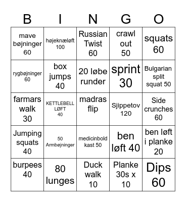 calisthenics Bingo Card