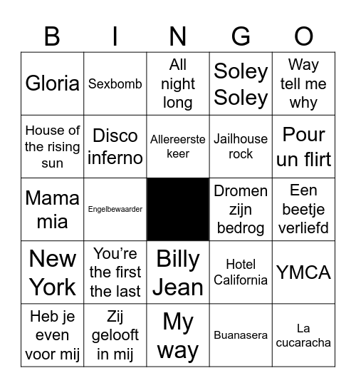 CADIX MUSIC BINGO Card