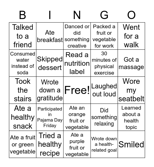 WELLNESS WEEK Bingo Card