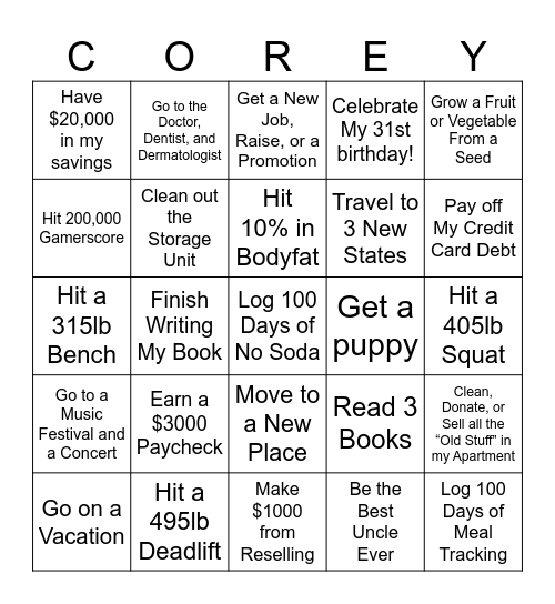 2026 Goals Bingo Card Bingo Card