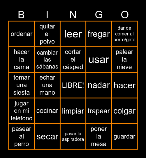 Mi Casa: Los Verbos Bingo Card