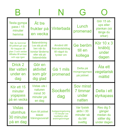 Hälsobingo Card