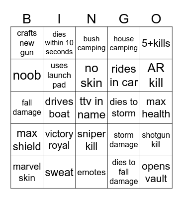 Fortnite Bingo Card