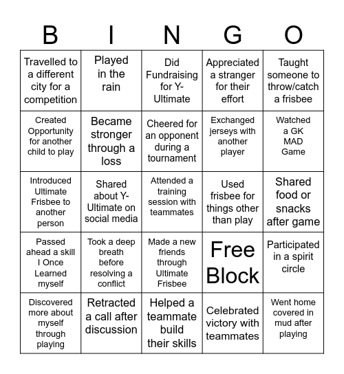 Y-Ultimate BINGO Card