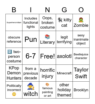 Halloween Costume Bingo Card