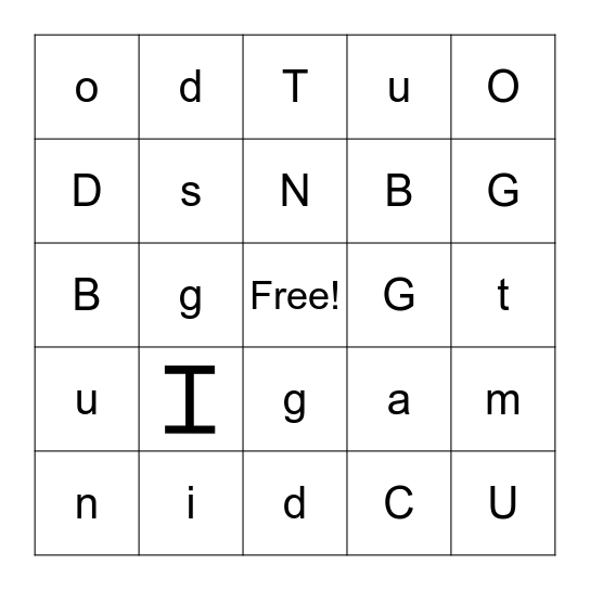 Up to B b Bingo Card