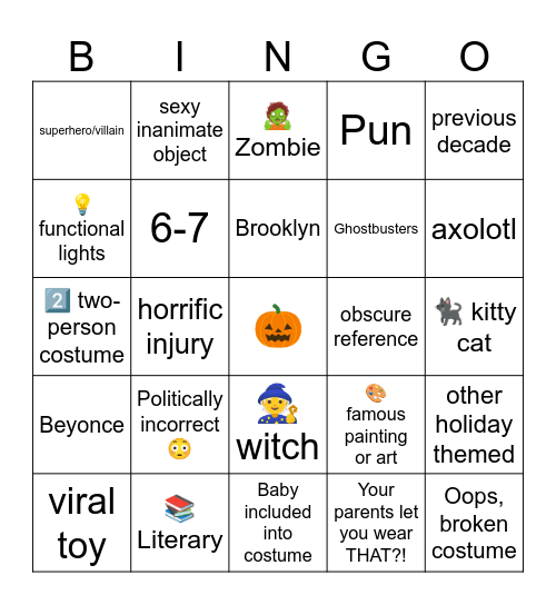 Halloween Costume Bingo Card