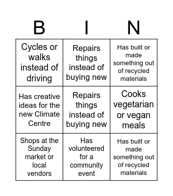 Sustainabillity Bingo Card