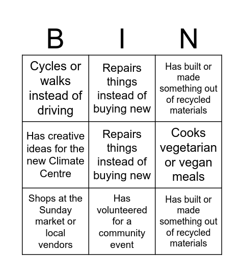 Sustainabillity Bingo Card