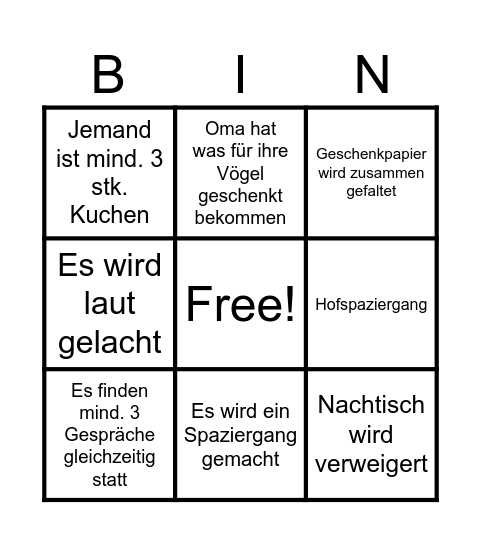 Omi´s Geburtstag Bingo Card