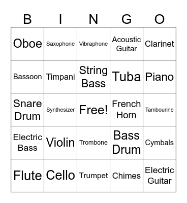 Instrument Bingo Card