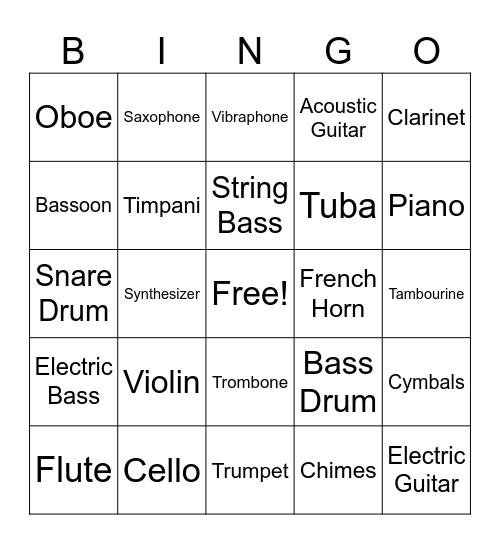 Instrument Bingo Card