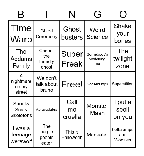 Halloween Music Bingo Card