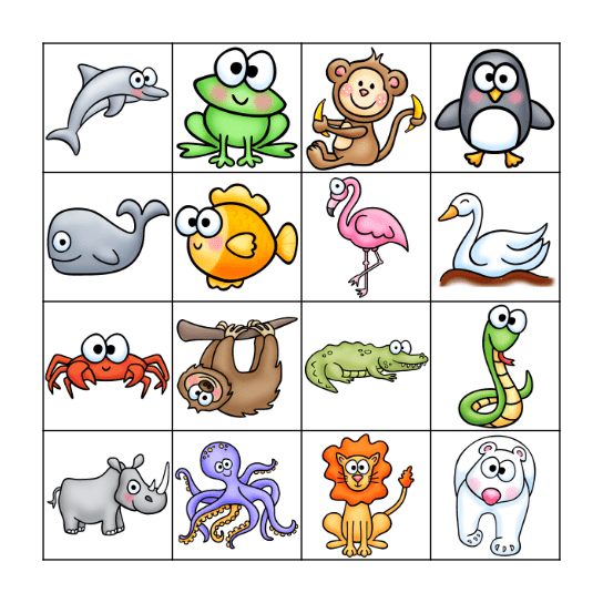 Wild Animal Bingo Card