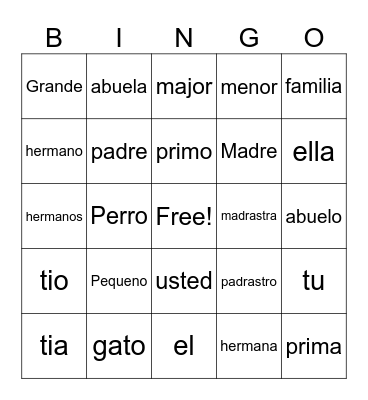 Vocabulary Bingo Card