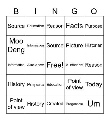 DBQ Bingo Card
