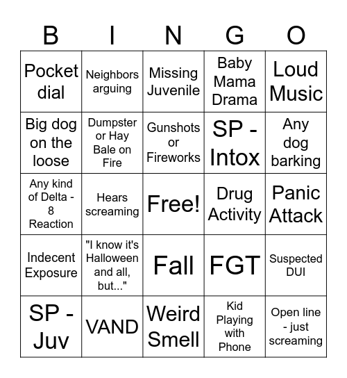 911 Halloween Bingo Card