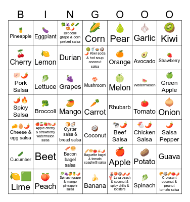 Fruits and vegetables Bingo Card